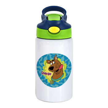 Scooby Doo, Children's hot water bottle, stainless steel, with safety straw, green, blue (350ml)