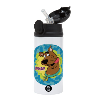 Scooby Doo, Children's hot water bottle, stainless steel, with safety straw, Black (360ml) BPA-FREE