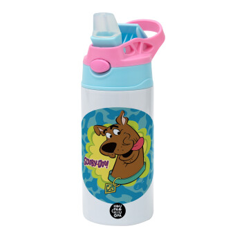 Scooby Doo, Children's hot water bottle, stainless steel, with safety straw, Pink/BlueCiel (360ml) BPA FREE