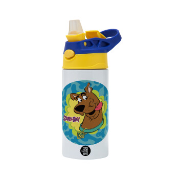 Scooby Doo, Children's hot water bottle, stainless steel, with safety straw, green, blue (360ml) BPA FREE