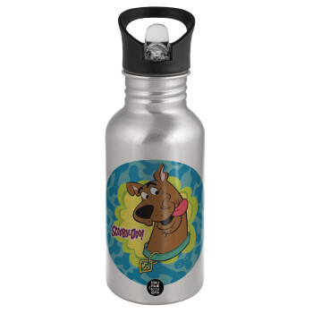 Scooby Doo, Water bottle Silver with straw, stainless steel 500ml