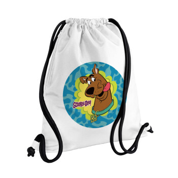 Scooby Doo, Τσάντα πλάτης πουγκί GYMBAG λευκή, με τσέπη (40x48cm) & χονδρά κορδόνια