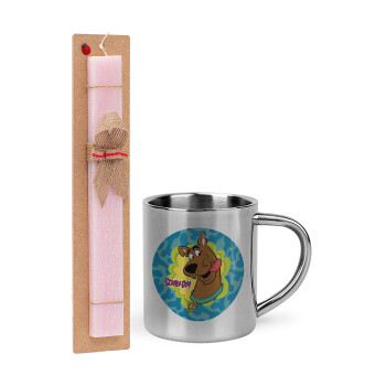 Scooby Doo, Easter Set, metallic thermal cup (300ml) & aromatic flat Easter candle (30cm) (PINK)