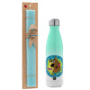 Easter Set, Metallic green/white thermos (Stainless steel), double-walled, 500ml & scented flat Easter candle (30cm) (TURQUOISE)