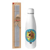 Easter Set, metallic Inox water bottle (700ml) & Easter scented flat candle (30cm) (GRAY)