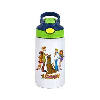 Scooby Doo Characters, Children's hot water bottle, stainless steel, with safety straw, green, blue (350ml)