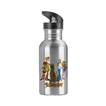 Scooby Doo Characters, Water bottle Silver with straw, stainless steel 600ml