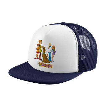 Scooby Doo Characters, Adult Soft Trucker Hat with Dark Blue/White Mesh (POLYESTER, ADULT, UNISEX, ONE SIZE)