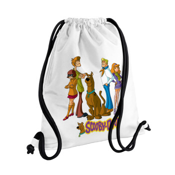 Scooby Doo Characters, Τσάντα πλάτης πουγκί GYMBAG λευκή, με τσέπη (40x48cm) & χονδρά κορδόνια