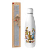 Easter Set, metallic stainless thermos bottle (500ml) & scented flat Easter candle (30cm) (GRAY)