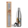 Easter Set, metallic stainless thermos flask (500ml) & scented flat Easter candle (30cm) (GRAY)