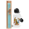 Easter Set, metallic aluminum water bottle (500ml) & scented flat candle (30cm) (TURQUOISE)