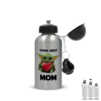 Yoda Best mom, Metallic water jug, Silver, aluminum 500ml