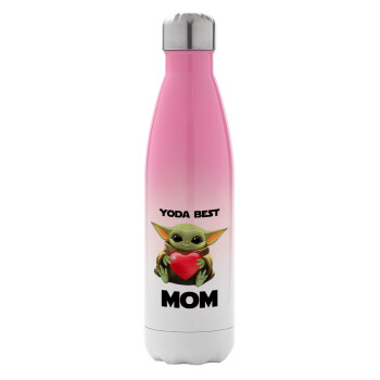 Yoda Best mom, Metal mug thermos Pink/White (Stainless steel), double wall, 500ml