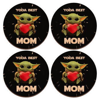 Yoda Best mom, ΣΕΤ x4 Σουβέρ ξύλινα στρογγυλά plywood (9cm)