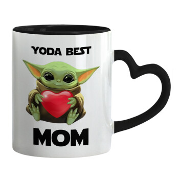 Yoda Best mom, Κούπα καρδιά χερούλι μαύρη, κεραμική, 330ml