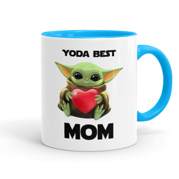Yoda Best mom, Κούπα χρωματιστή γαλάζια, κεραμική, 330ml
