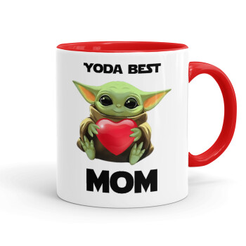 Yoda Best mom, Κούπα χρωματιστή κόκκινη, κεραμική, 330ml