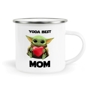 Yoda Best mom, Metallic enamel cup white 360ml