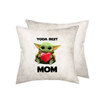 Yoda Best mom, Μαξιλάρι καναπέ Δερματίνη Γκρι 40x40cm με γέμισμα
