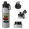 Metallic water bottle with safety cap, 850ml aluminum