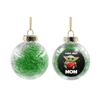 Yoda Best mom, Transparent Christmas tree ball ornament with green filling 8cm