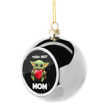 Yoda Best mom, Χριστουγεννιάτικη μπάλα δένδρου Ασημένια 8cm