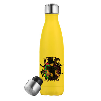 Wednesday Jenna Ortega, Yellow Stainless Steel Metallic Thermos, double-walled, 500ml