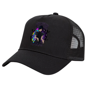 Wednesday Jenna Ortega, Trucker Hat with Mesh, Black, (COTTON, KIDS, UNISEX, ONE SIZE)