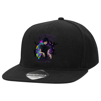 Wednesday Jenna Ortega, Καπέλο Ενηλίκων Flat Snapback Μαύρο, (POLYESTER, ΕΝΗΛΙΚΩΝ, UNISEX, ONE SIZE)