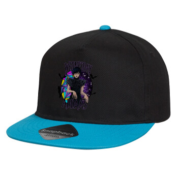 Wednesday Jenna Ortega, Child's Flat Snapback Hat, Black/Blue (100% COTTON, CHILD, UNISEX, ONE SIZE)