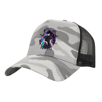 Wednesday Jenna Ortega, Adult Structured Trucker Hat, with Mesh, (Camouflage) Army Camo (100% COTTON, ADULT, UNISEX, ONE SIZE)