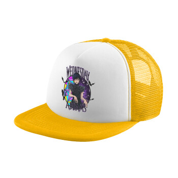 Wednesday Jenna Ortega, Adult Soft Trucker Hat with Yellow/White Mesh (POLYESTER, ADULT, UNISEX, ONE SIZE)