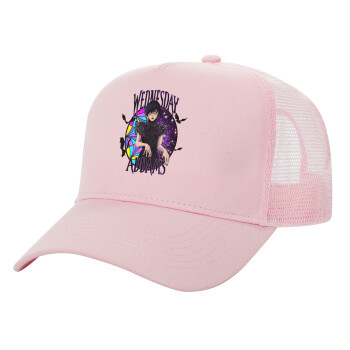 Wednesday Jenna Ortega, Structured Trucker Children's Hat, with Mesh, PINK (100% COTTON, CHILDREN'S, UNISEX, ONE SIZE)