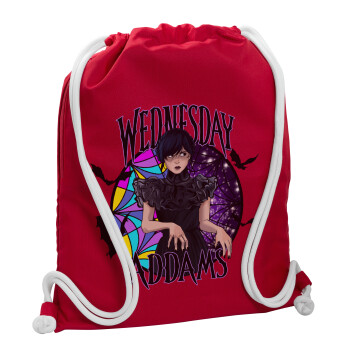 Wednesday Jenna Ortega, Backpack pouch GYMBAG Red, with pocket (40x48cm) & thick cords