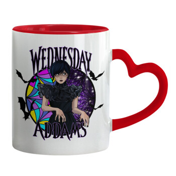 Wednesday Jenna Ortega, Mug heart red handle, ceramic, 330ml