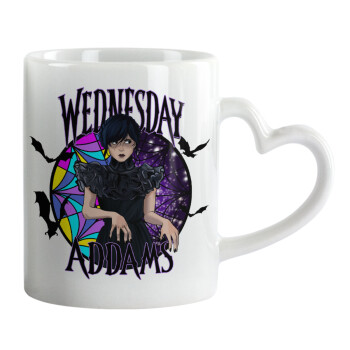 Wednesday Jenna Ortega, Mug heart handle, ceramic, 330ml