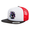 Adult Foam Flat Snapback with Mesh Black-White-Red (POLYESTER, ADULT, UNISEX, ONE SIZE)