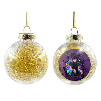 Wednesday Jenna Ortega, Transparent Christmas tree ball ornament with gold filling 8cm