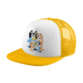 Bluey, Adult Soft Trucker Hat with Yellow/White Mesh (POLYESTER, ADULT, UNISEX, ONE SIZE)