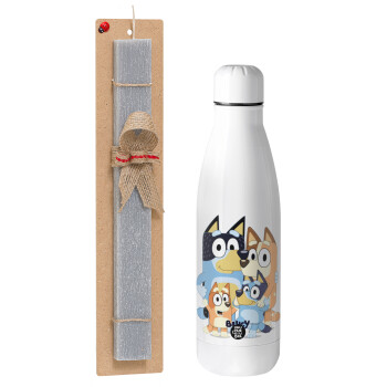 Bluey, Easter Set, metallic Inox water bottle (700ml) & Easter scented flat candle (30cm) (GRAY)