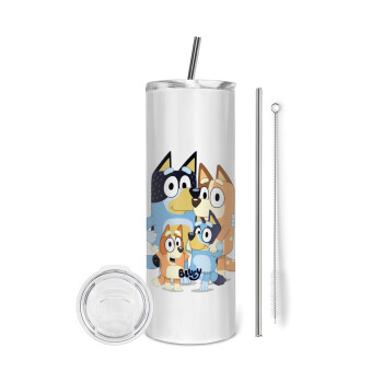 Bluey, Eco friendly ποτήρι θερμό (tumbler) από ανοξείδωτο ατσάλι 600ml, με μεταλλικό καλαμάκι & βούρτσα καθαρισμού