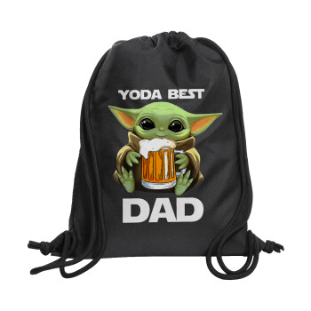 Yoda Best Dad, Τσάντα πλάτης πουγκί GYMBAG Μαύρη, με τσέπη (40x48cm) & χονδρά κορδόνια