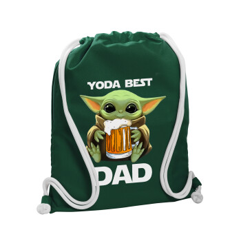 Yoda Best Dad, Τσάντα πλάτης πουγκί GYMBAG BOTTLE GREEN, με τσέπη (40x48cm) & χονδρά λευκά κορδόνια