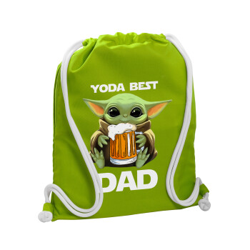 Yoda Best Dad, Backpack bag GYMBAG LIME GREEN, with pocket (40x48cm) & thick cords