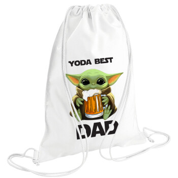 Yoda Best Dad, Τσάντα πλάτης πουγκί GYMBAG λευκή (28x40cm)