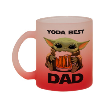 Yoda Best Dad, Κούπα γυάλινη δίχρωμη με βάση το κόκκινο ματ, 330ml