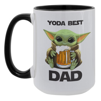 Yoda Best Dad, Κούπα Mega 15oz, κεραμική Μαύρη, 450ml