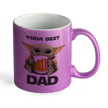 Yoda Best Dad, Κούπα Μωβ Glitter που γυαλίζει, κεραμική, 330ml