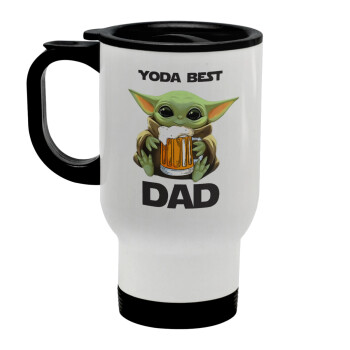 Yoda Best Dad, Stainless steel travel mug with lid, double wall white 450ml